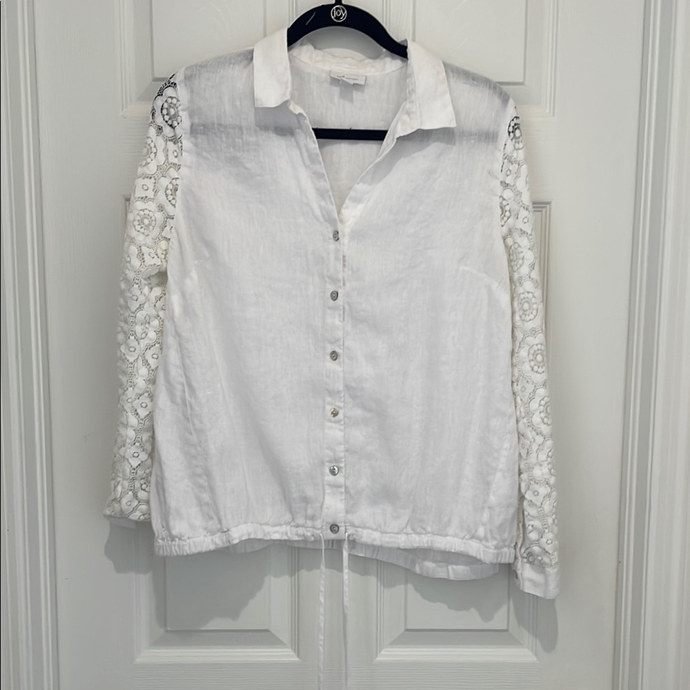 J. Jill Lace sleeved White Jacket Shirt